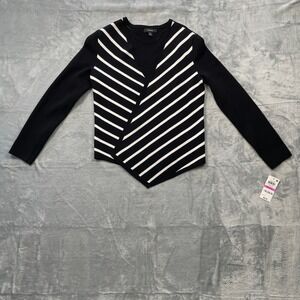 Alfani Geometric Wrap Knit Sweater Black White Stripes Asymmetrical Hem PP